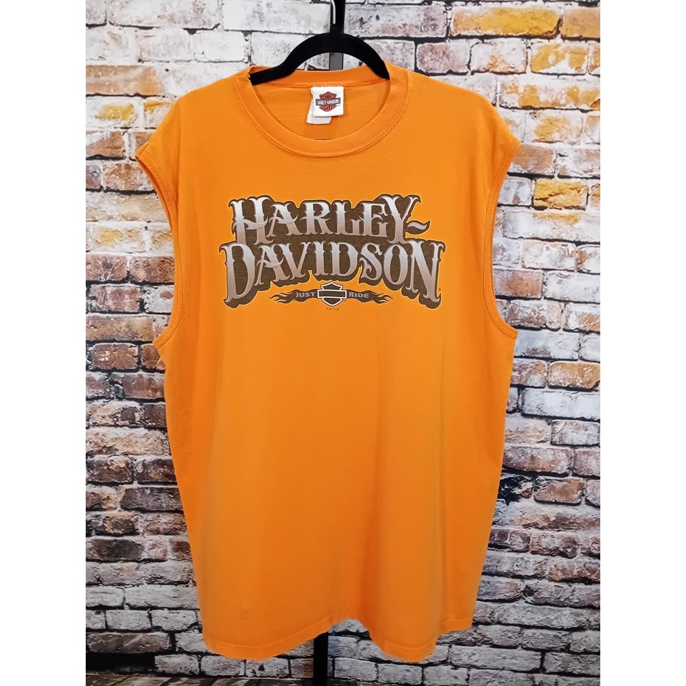 Harley Davidson Sleeveless Shirt Mt. Vernon Motorcycle Orange SZ XL Please Read